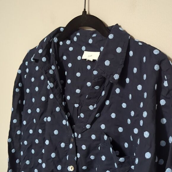 J Jill Navy Blue with Light Blue texture polka Dot Blouse - Picture 2 of 4